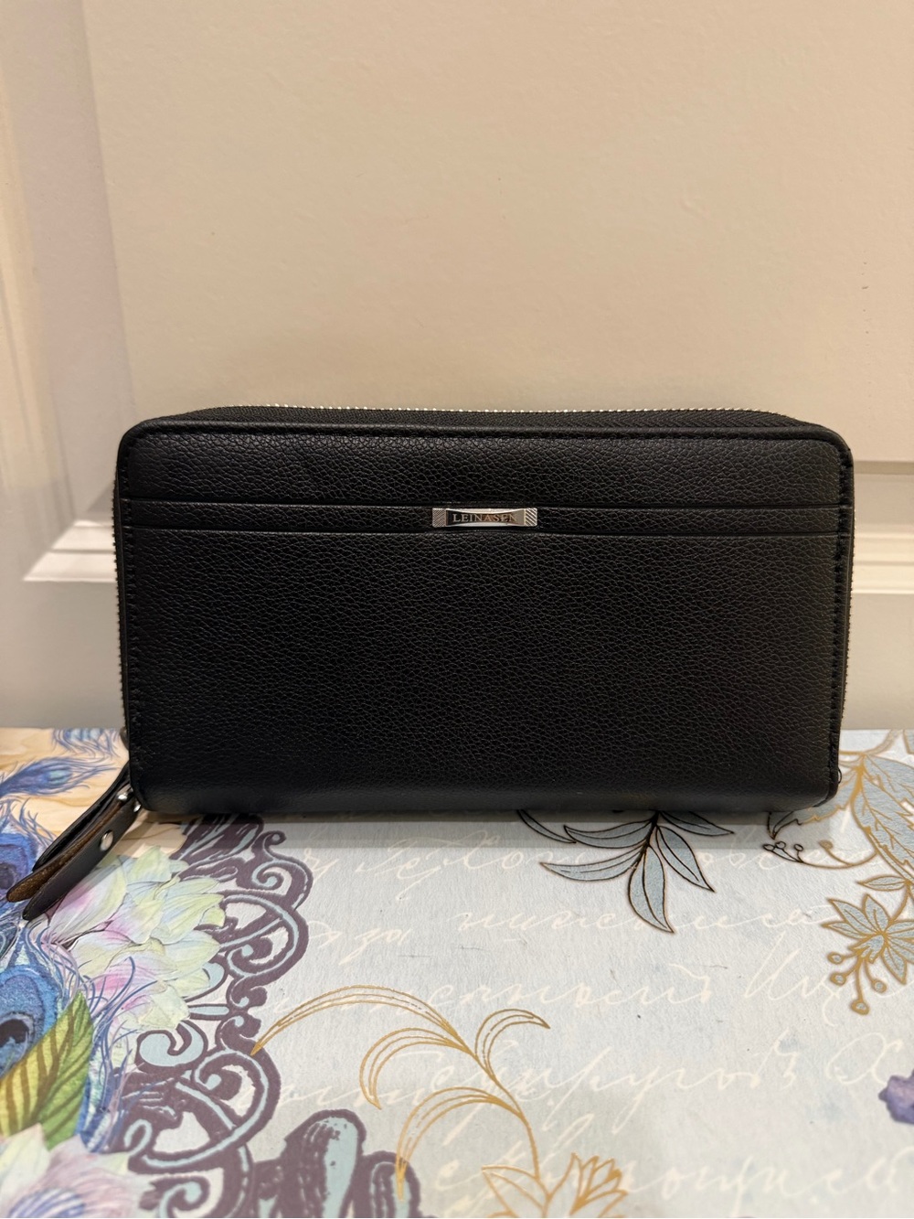 LEINASEN Black Double Zip Organizer Wallet Wristlet Clutch Unisex